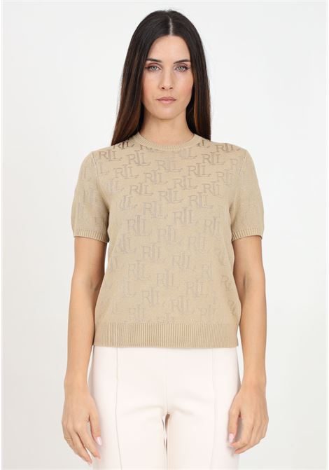 T-shirt a manica corta beige da donna con logo monogram LAUREN RALPH LAUREN | 200909156001BROWN